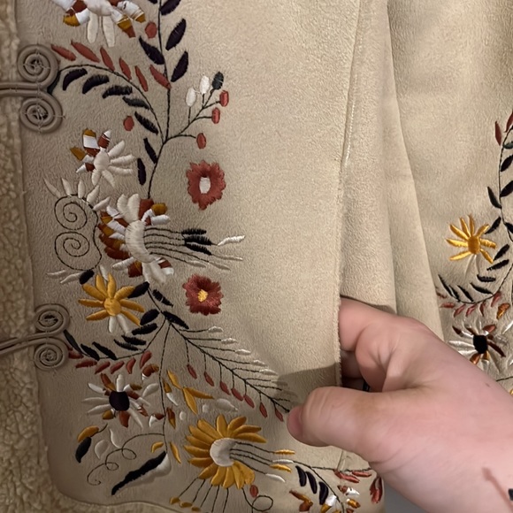 Panache Beige Faux Suede Floral Embroidered Jacket with Toggle Buttons - Picture 6 of 8